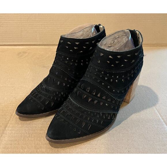 Steve Madden Jarlyn Cutout Suede Leather Booties Womens 9.5M Block Heel Black - Picture 1 of 9